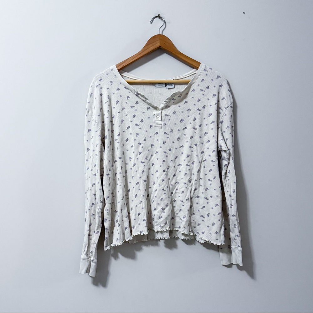 3/$20⚡️ VTG Y2K Sonoma Floral Long Sleeve Henley Pajama Top Loose Fit Coquette